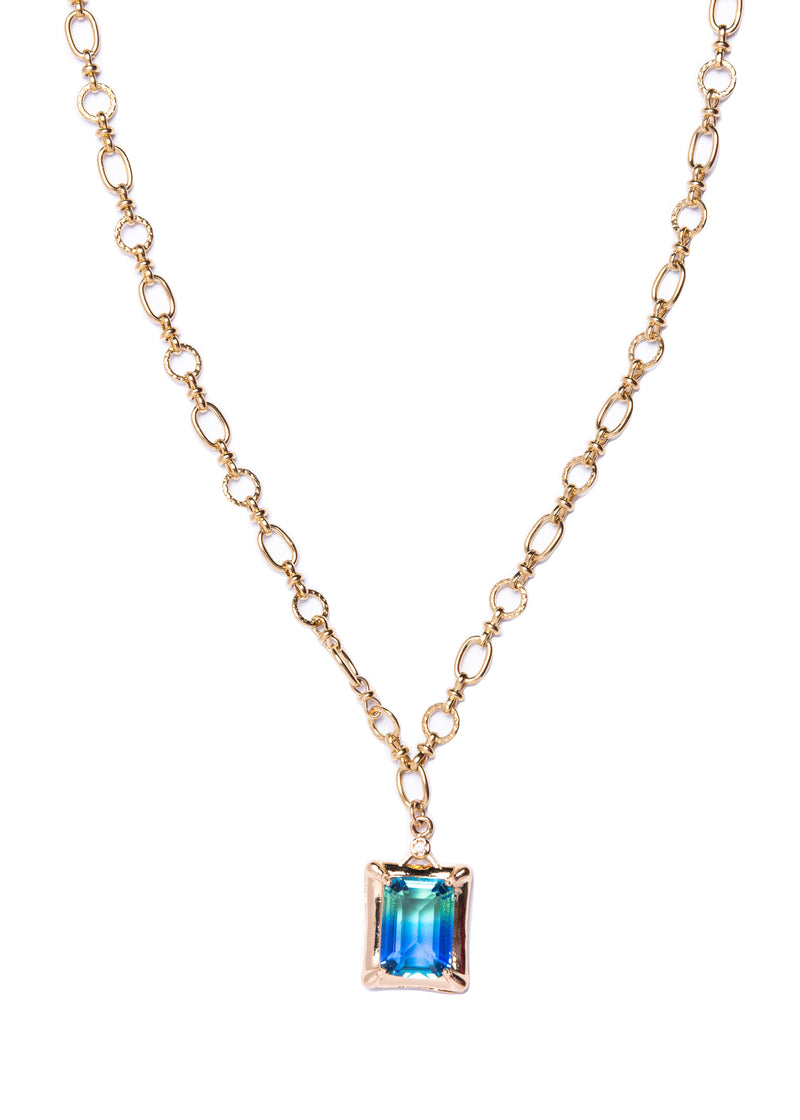 Blue CZ Rectangle Necklace