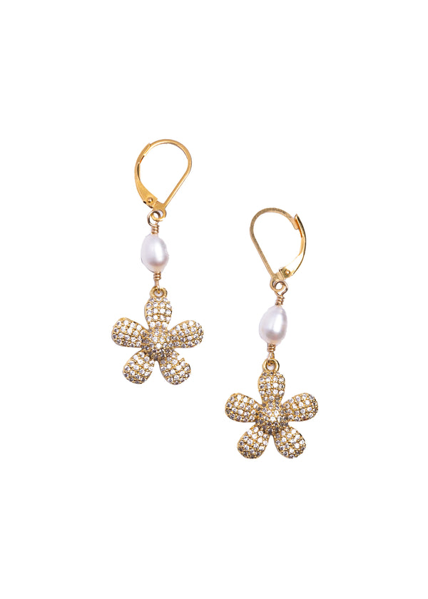 CZ Flower & Pearl Earrings