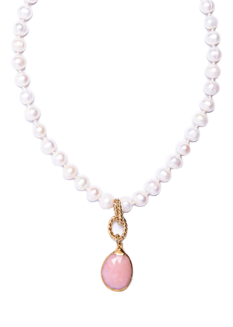 Cultured Pearls & Pink Opal Necklace