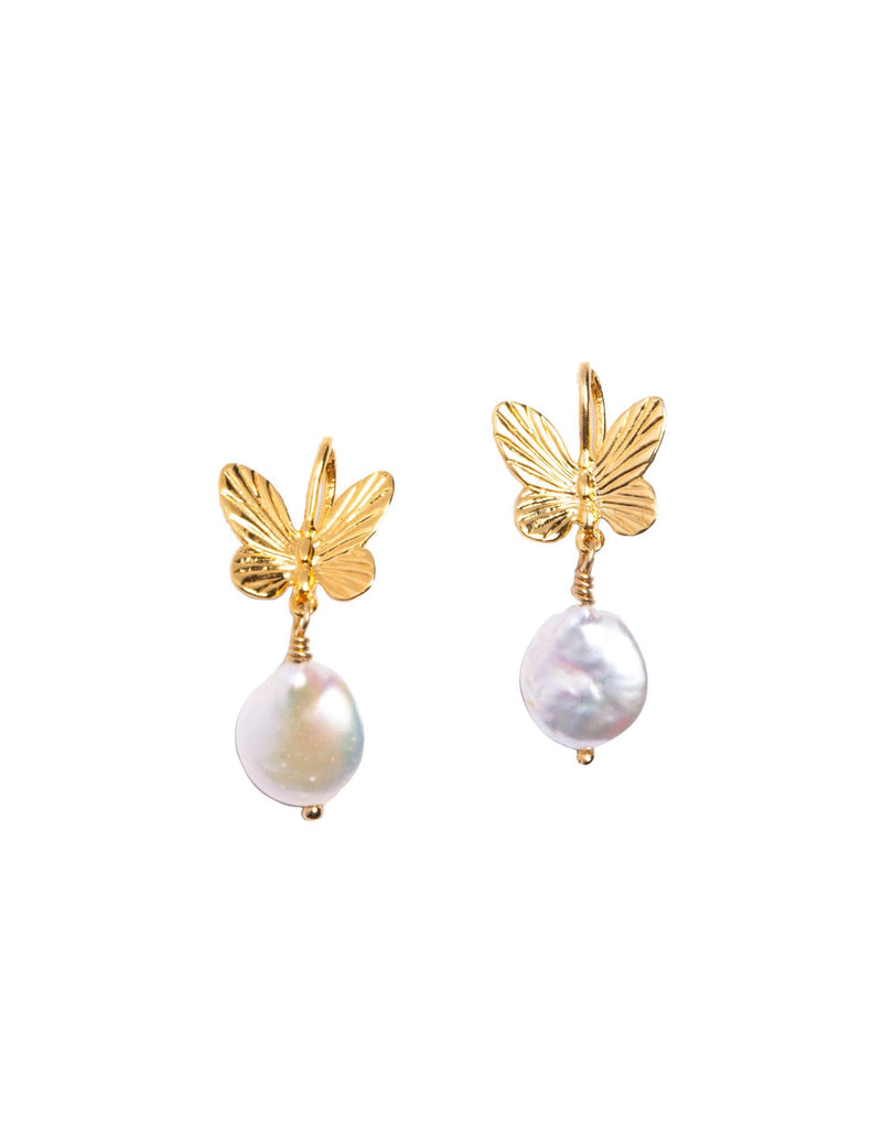 Butterfly & Pearl Earrings