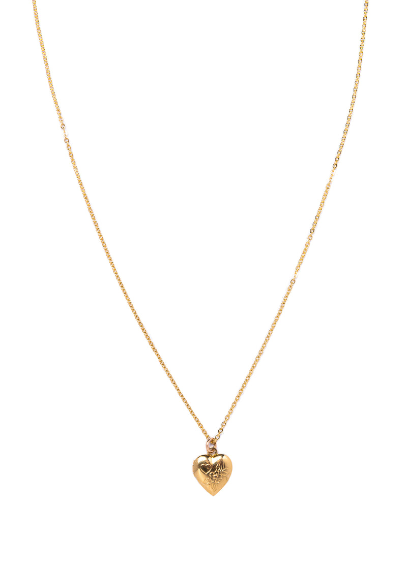 Small Gold Etched Heart Locket Necklace