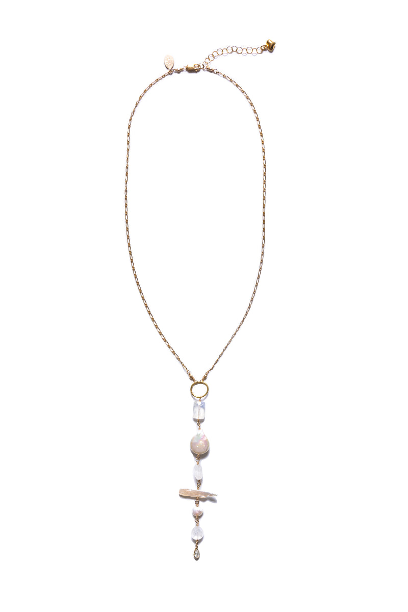 Keshi & Biwa Pearl, Moonstone, Crystal Necklace