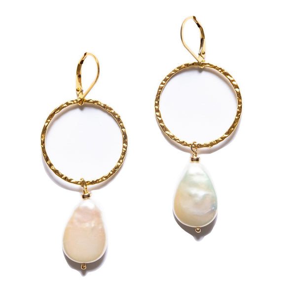 Hammered Hoop with Keshi Pearls Earrings