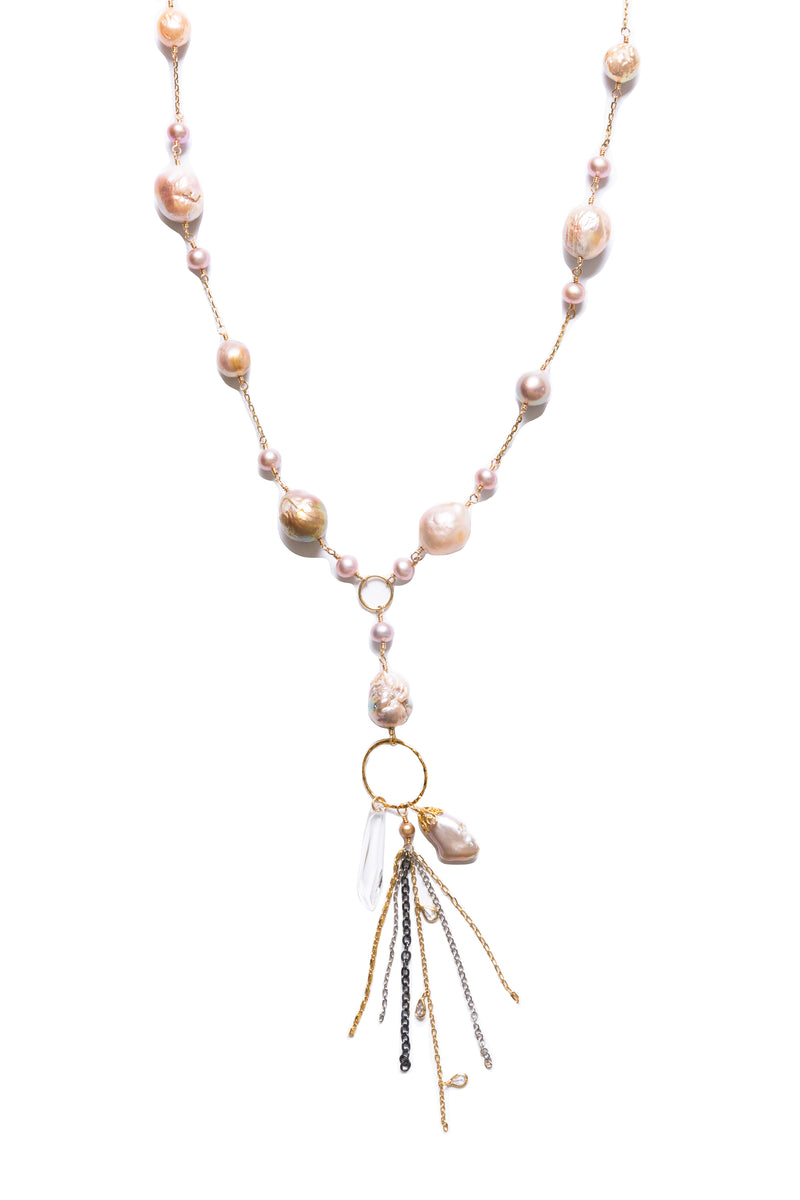 Pink Baroque Pearls, Swarovski Crystal Necklace