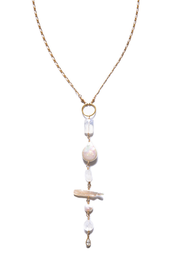 Keshi & Biwa Pearl, Moonstone, Crystal Necklace