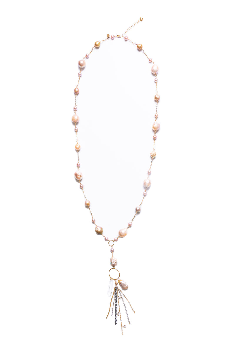 Pink Baroque Pearls, Swarovski Crystal Necklace