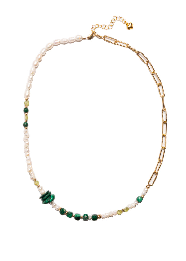 Malachite & Pearls with Selene Chain Necklace