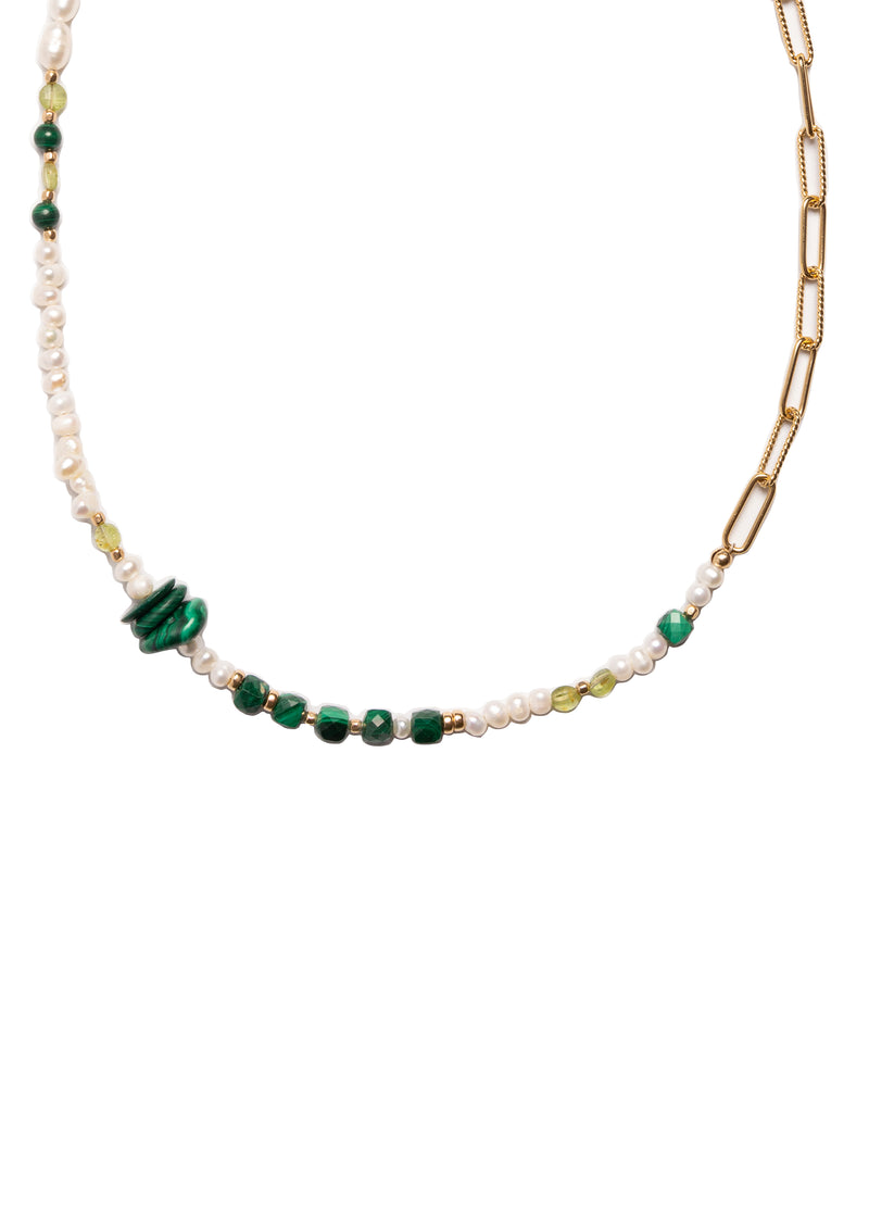 Malachite & Pearls with Selene Chain Necklace