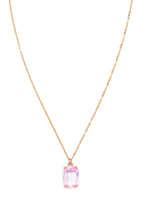 Pink Rectangle CZ Necklace