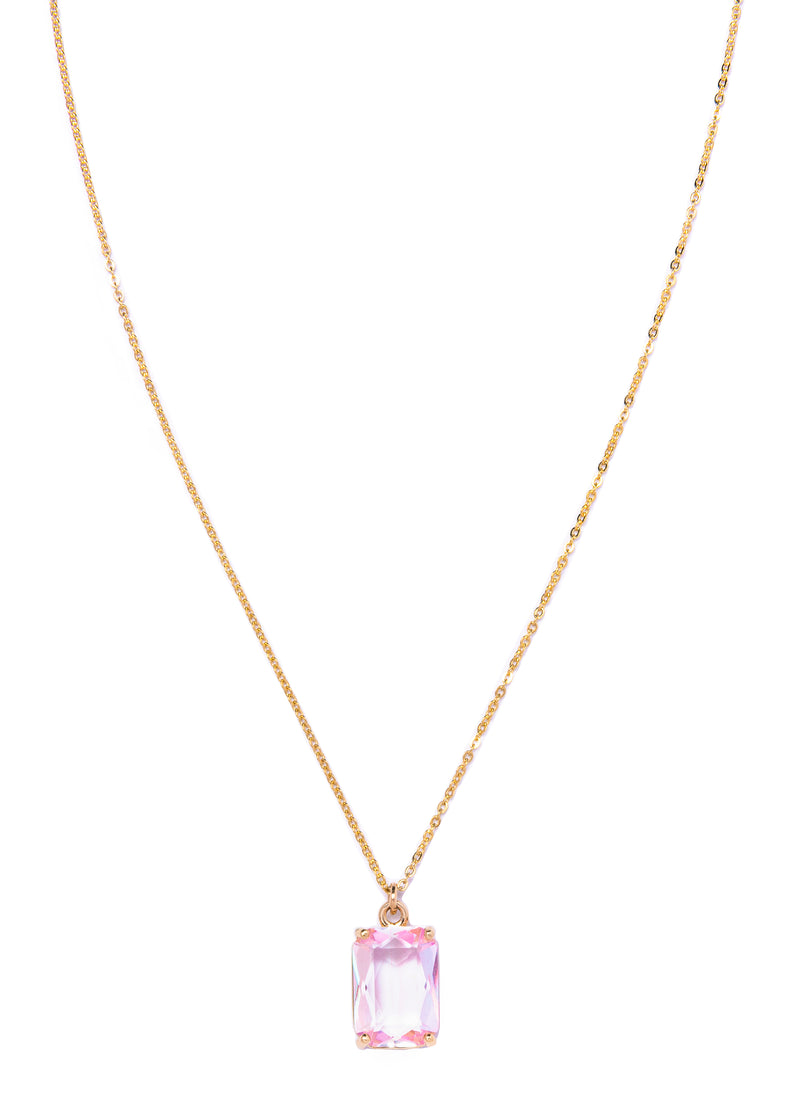 Pink Rectangle CZ Necklace