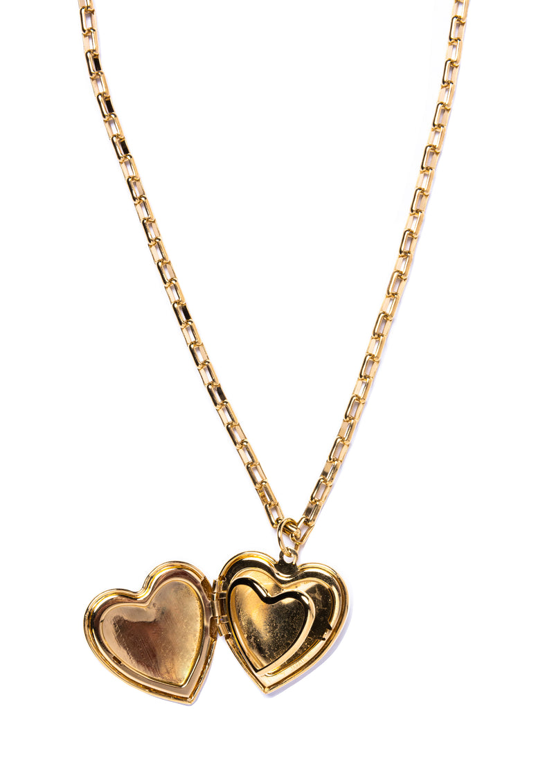 Large Gold Etched Heart Locket Necklace